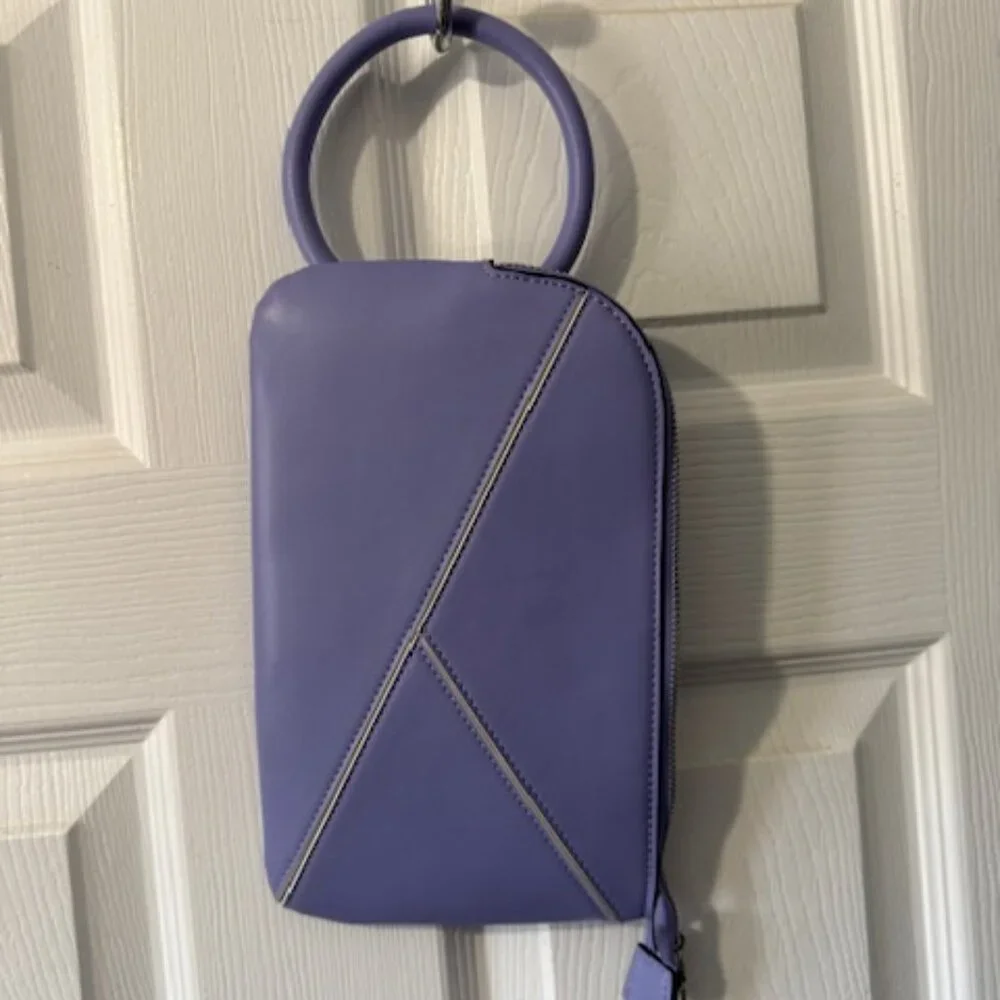 Lavender top handle geometric stitching Purse Wristlet Novelty - Picture 1 of 6